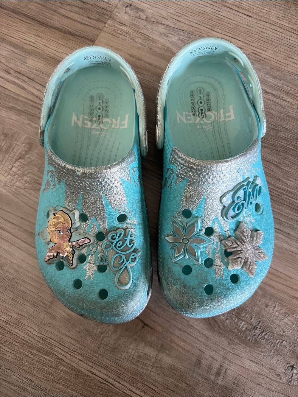 Disney Elsa Aqua Glitter Kids Clogs with Snowflake Charms